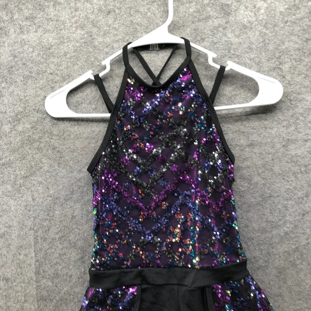 A Wish Come True Trustfall Dance Leotard Girls MC Purple Sequin Romper One Piece